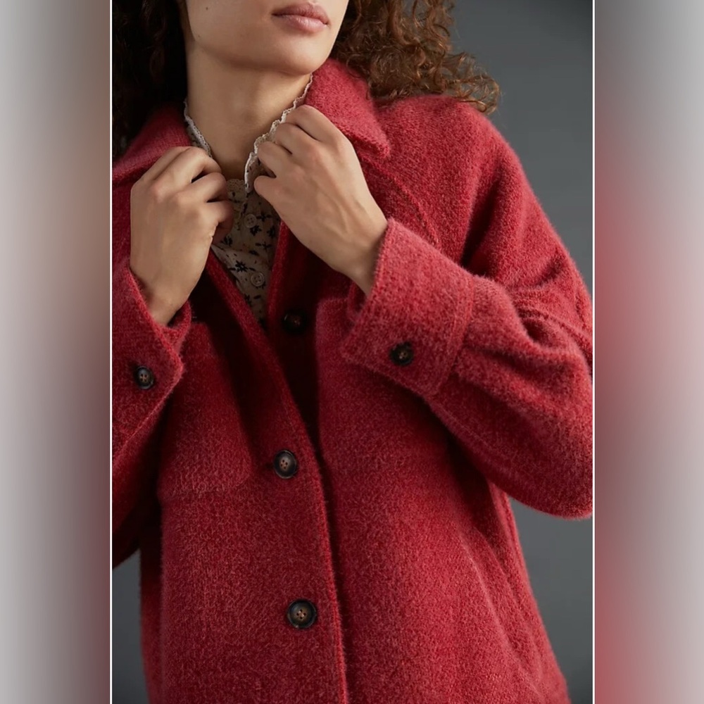 #729 Anthropologie Greylin Red Teddy Jacket Medium - Picture 4 of 8